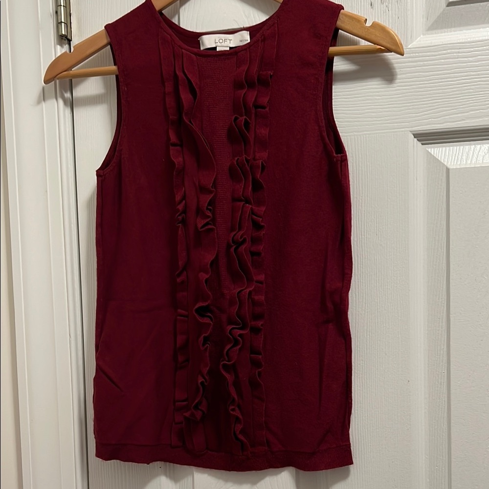 LOFT Burgundy Red Sleeveless Ruffled Tank